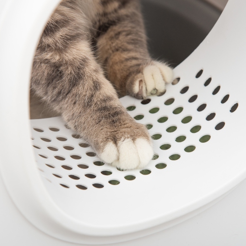 PawHut Cat Litter Box, Open Top Kitty Litter Pan with Anti-Sand Tunnel, Scoop, Odor Control & Easy to Clean, White