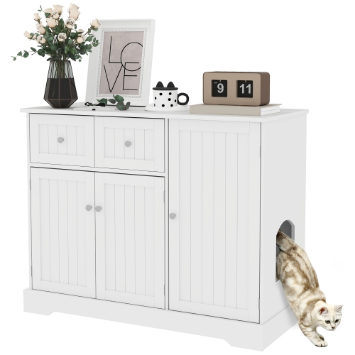 PawHut – Bac à litière pour chats, bac à litière caché d'intérieur Furnitrue avec tiroir, rangement, trousse antibasculement, salle de bain pour chat