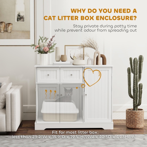 PawHut Cat Litter Box Enclosure, Hidden Litter Box Furnitrue Indoor Cat House with Drawer, Storage, Anti-tip Kit, Cat Washroom for Living Room,