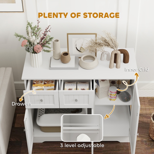 PawHut Cat Litter Box Enclosure, Hidden Litter Box Furnitrue Indoor Cat House with Drawer, Storage, Anti-tip Kit, Cat Washroom for Living Room,