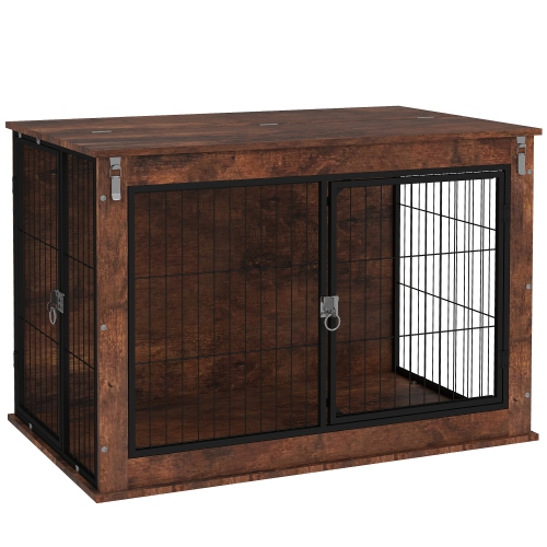 PawHut – Cage pour chiens, meuble de 39&nbsp;po pour chiens avec ouverture supérieure rabattable, 2 portes, table d'extrémité intérieure pour gros ch