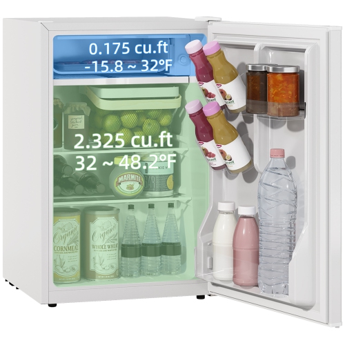 HOMCOM Compact Refrigerator, 2.5 Cu Ft Single Door Mini Fridge with Freezer, Adjustable Thermostat, Reversible Door, Energy Saving Fridge for Bedroom
