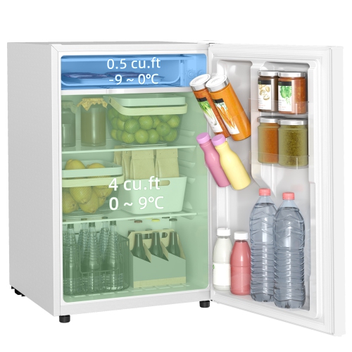 HOMCOM Compact Refrigerator, 4.5 Cu Ft Single Door Mini Fridge with Freezer, Adjustable Thermostat, Reversible Door, Energy Saving Fridge for