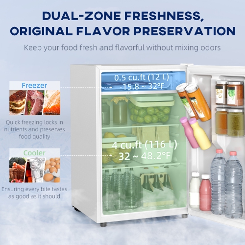 HOMCOM Compact Refrigerator, 4.5 Cu Ft Single Door Mini Fridge with Freezer, Adjustable Thermostat, Reversible Door, Energy Saving Fridge for