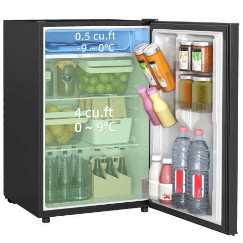 HOMCOM Compact Refrigerator, 4.5 Cu Ft Single Door Mini Fridge with Freezer, Adjustable Thermostat, Reversible Door, Energy Saving Fridge for