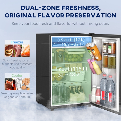 HOMCOM Compact Refrigerator, 4.5 Cu Ft Single Door Mini Fridge with Freezer, Adjustable Thermostat, Reversible Door, Energy Saving Fridge for