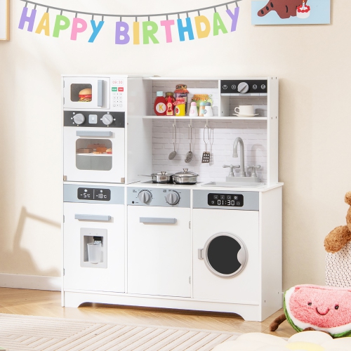 Gymax ids Play Kitchen Toy Set w/ Water Dispenser Sink Faucet Microwave Oven Utensils