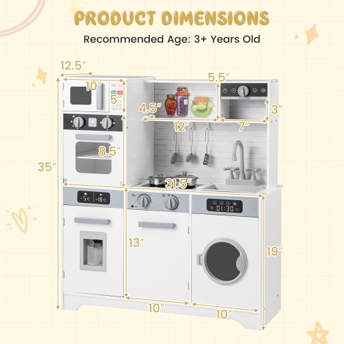 Gymax ids Play Kitchen Toy Set w/ Water Dispenser Sink Faucet Microwave Oven Utensils