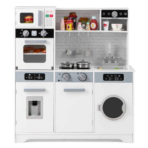 Gymax ids Play Kitchen Toy Set w/ Water Dispenser Sink Faucet Microwave Oven Utensils