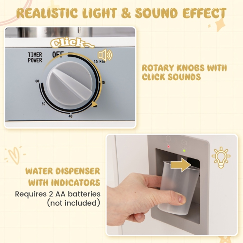 Gymax ids Play Kitchen Toy Set w/ Water Dispenser Sink Faucet Microwave Oven Utensils