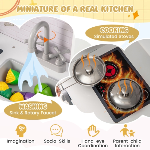 Gymax ids Play Kitchen Toy Set w/ Water Dispenser Sink Faucet Microwave Oven Utensils