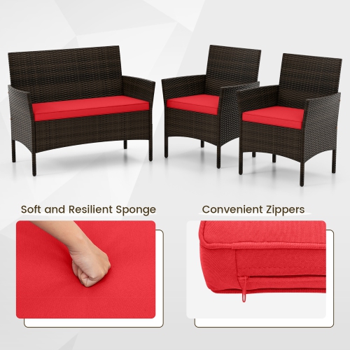 Gymax 8 PCS Patio Furniture Set w/Washable Cushions & Tempered Glass Coffee Table