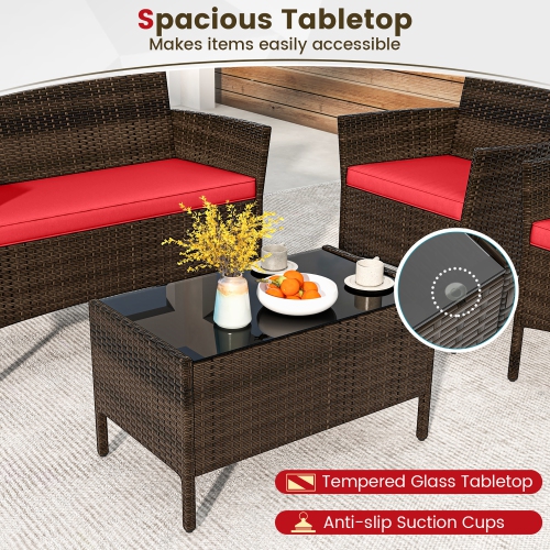 Gymax 8 PCS Patio Furniture Set w/Washable Cushions & Tempered Glass Coffee Table