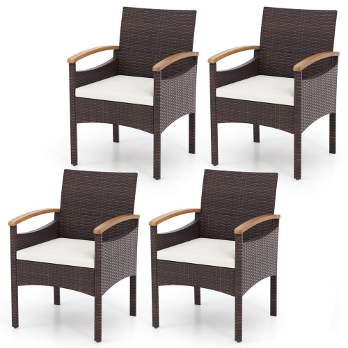 GYMAX  4 PCs Dining Chairs W/ Acacia Wood Armrest Heavy Duty Metal Frame Patio