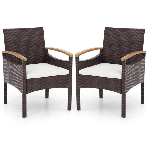 Gymax 4 PCS Dining Chairs w/ Acacia Wood Armrest Heavy Duty Metal Frame Patio