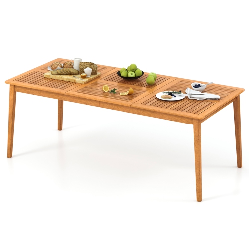 GYMAX  8-Person Outdoor Acacia Wood Dining Table W/ 1.96" Umbrella Hole Rectangular