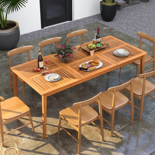 Gymax 8-Person Outdoor Acacia Wood Dining Table w/ 1.96'' Umbrella Hole Rectangular