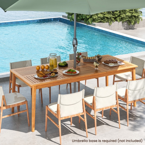 Gymax 8-Person Outdoor Acacia Wood Dining Table w/ 1.96'' Umbrella Hole Rectangular