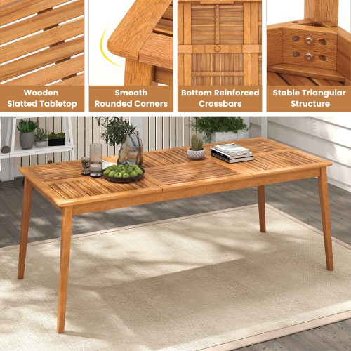 Gymax 8-Person Outdoor Acacia Wood Dining Table w/ 1.96'' Umbrella Hole Rectangular