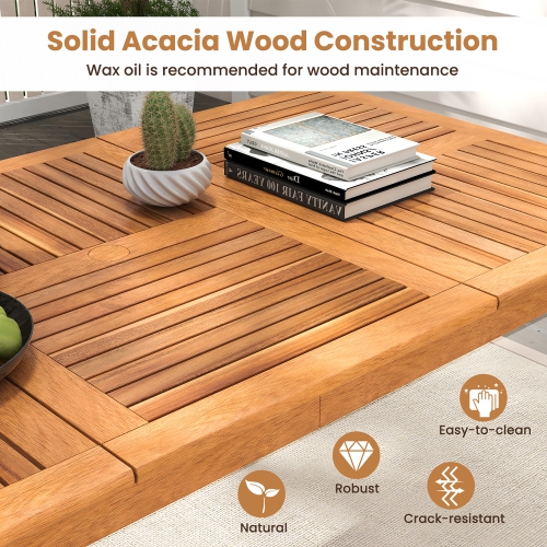 Gymax 8-Person Outdoor Acacia Wood Dining Table w/ 1.96'' Umbrella Hole Rectangular