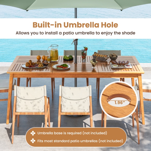 Gymax 8-Person Outdoor Acacia Wood Dining Table w/ 1.96'' Umbrella Hole Rectangular