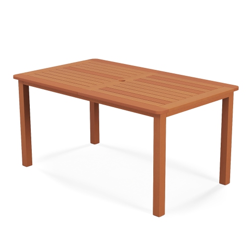 Gymax Patio Solid Wood Dining Table w/ Umbrella Hole Teak Oil Finish Rectangular