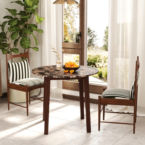 Gymax 35'' Kitchen Table Round Dining Table w/ Marble-textured Veneer Tabletop