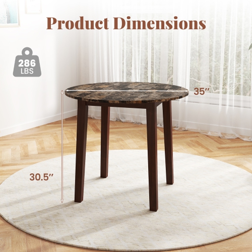 Gymax 35'' Kitchen Table Round Dining Table w/ Marble-textured Veneer Tabletop