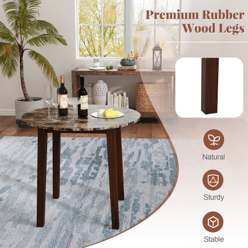 Gymax 35'' Kitchen Table Round Dining Table w/ Marble-textured Veneer Tabletop