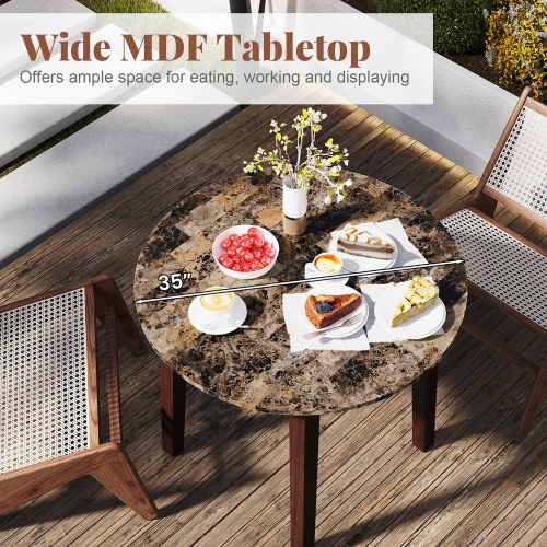Gymax 35'' Kitchen Table Round Dining Table w/ Marble-textured Veneer Tabletop