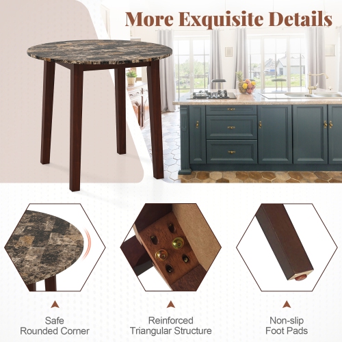 Gymax 35'' Kitchen Table Round Dining Table w/ Marble-textured Veneer Tabletop