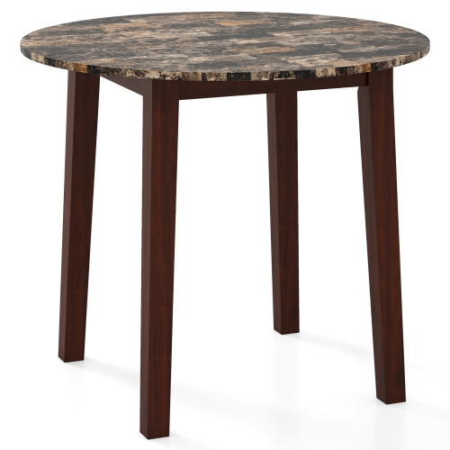 Gymax 35'' Kitchen Table Round Dining Table w/ Marble-textured Veneer Tabletop