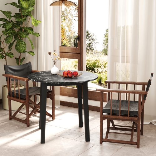 Gymax 35'' Kitchen Table Round Dining Table w/ Marble-textured Veneer Tabletop