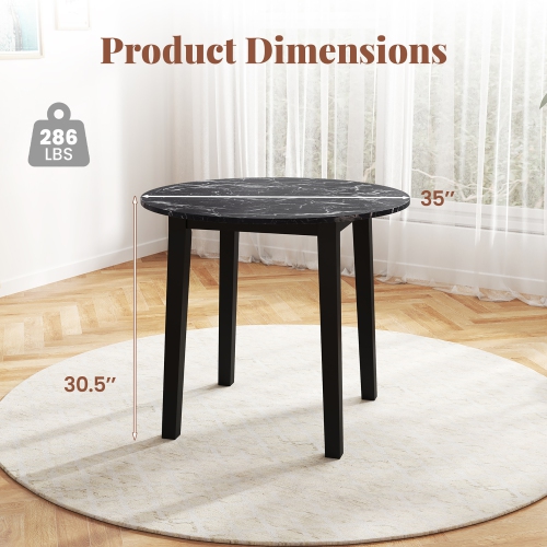 Gymax 35'' Kitchen Table Round Dining Table w/ Marble-textured Veneer Tabletop
