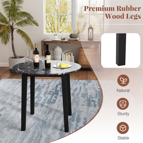 Gymax 35'' Kitchen Table Round Dining Table w/ Marble-textured Veneer Tabletop