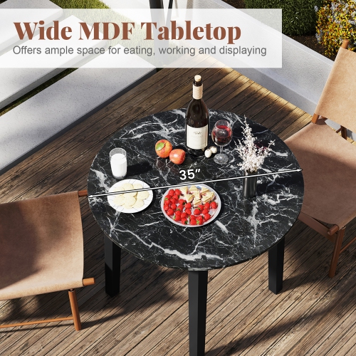 Gymax 35'' Kitchen Table Round Dining Table w/ Marble-textured Veneer Tabletop