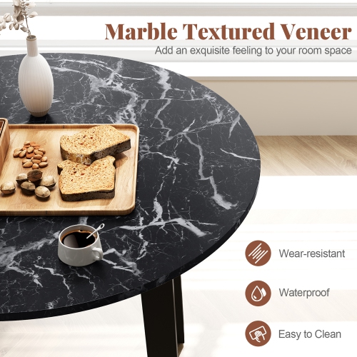Gymax 35'' Kitchen Table Round Dining Table w/ Marble-textured Veneer Tabletop