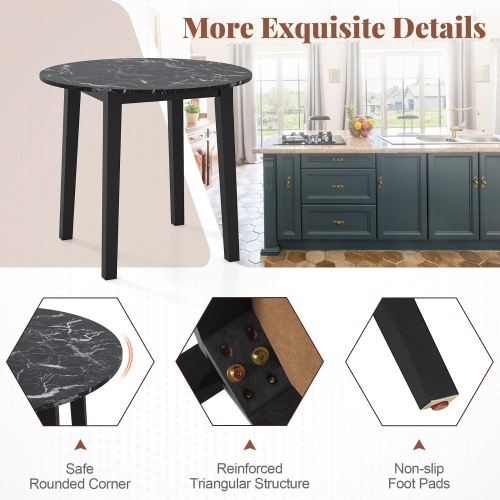 Gymax 35'' Kitchen Table Round Dining Table w/ Marble-textured Veneer Tabletop