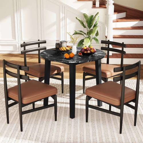 Gymax 35'' Kitchen Table Round Dining Table w/ Marble-textured Veneer Tabletop