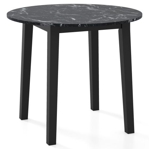 Gymax 35'' Kitchen Table Round Dining Table w/ Marble-textured Veneer Tabletop