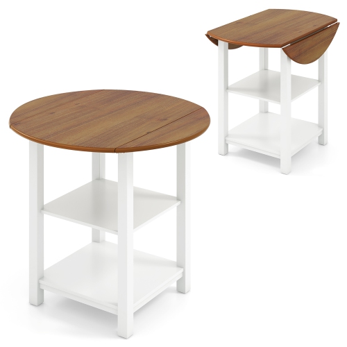 Gymax Folding Round Dining Table Drop Leaf Table w/ 2 Shelves for Small Spaces