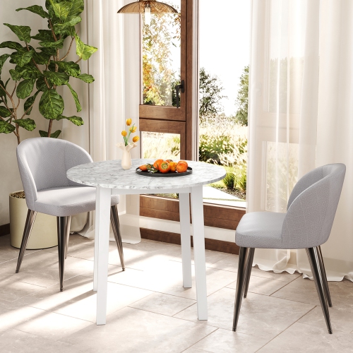 Gymax 35'' Kitchen Table Round Dining Table w/ Marble-textured Veneer Tabletop