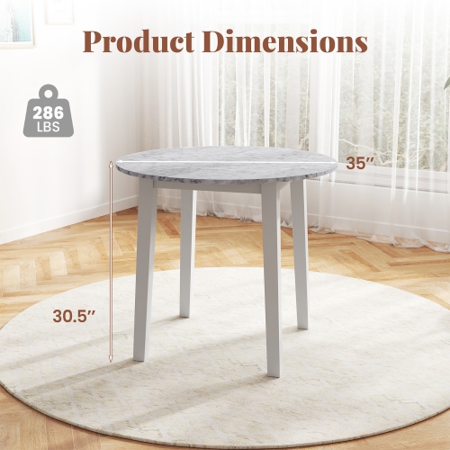 Gymax 35'' Kitchen Table Round Dining Table w/ Marble-textured Veneer Tabletop