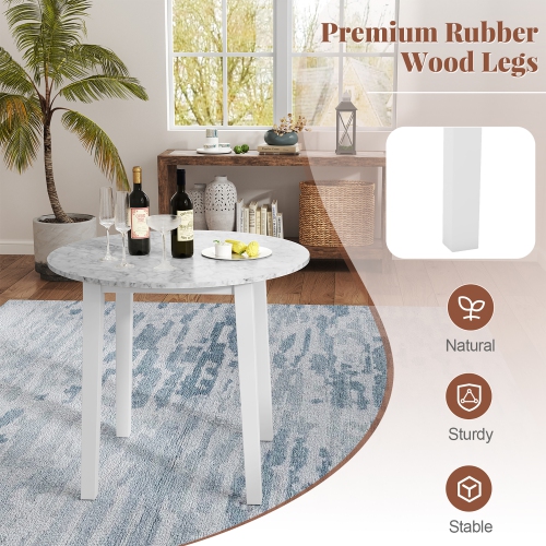 Gymax 35'' Kitchen Table Round Dining Table w/ Marble-textured Veneer Tabletop