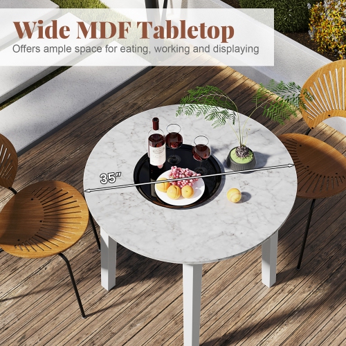 Gymax 35'' Kitchen Table Round Dining Table w/ Marble-textured Veneer Tabletop