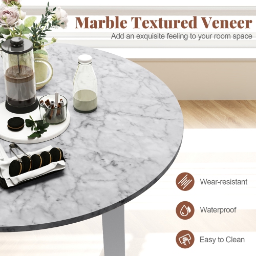 Gymax 35'' Kitchen Table Round Dining Table w/ Marble-textured Veneer Tabletop