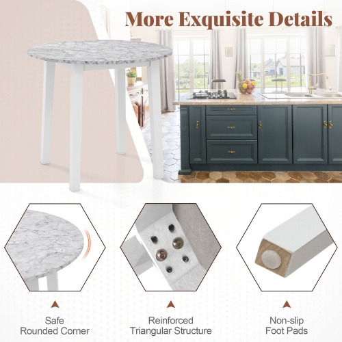 Gymax 35'' Kitchen Table Round Dining Table w/ Marble-textured Veneer Tabletop