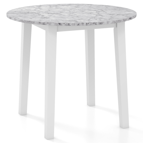 Gymax 35'' Kitchen Table Round Dining Table w/ Marble-textured Veneer Tabletop