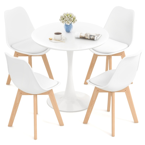 GYMAX  Modern 5 PCs Dining Set Round Dining Table 4 Chairs for Small Space Kitchen