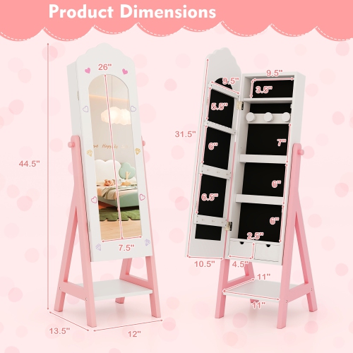 Gymax Kids Vanity Set Princess Makeup Dressing Table & Chair Set w/ Jewelry Armoire White